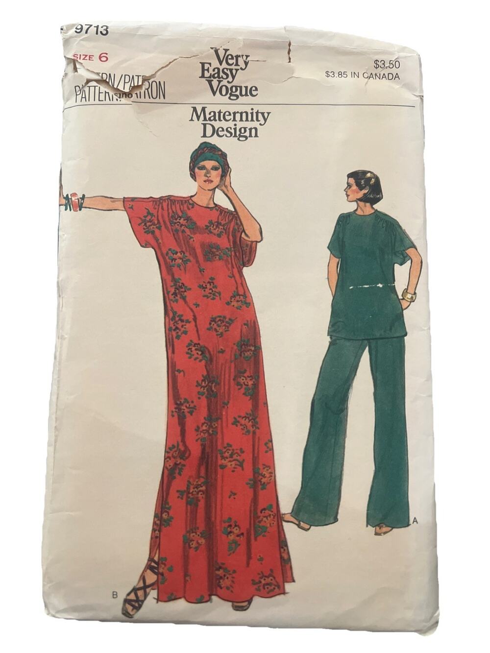 Vogue Very Easy 9713 Maternity Dress Tunic Pants Sewing Pattern Vintage Original